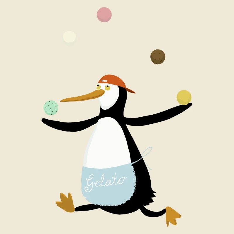 Pinguin jongliert Eis