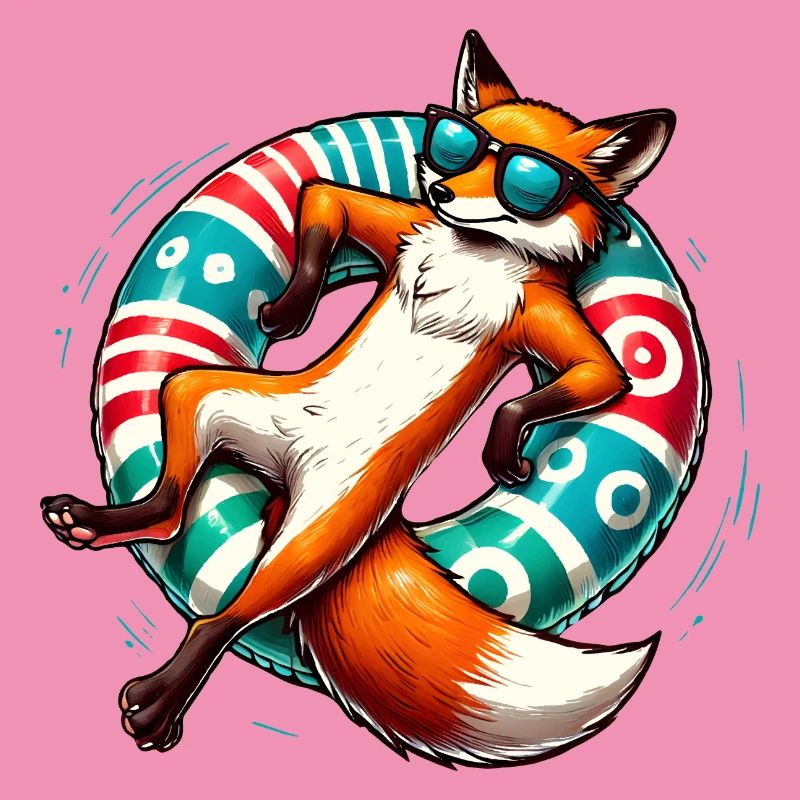 A relaxed fox on a swimming ring
