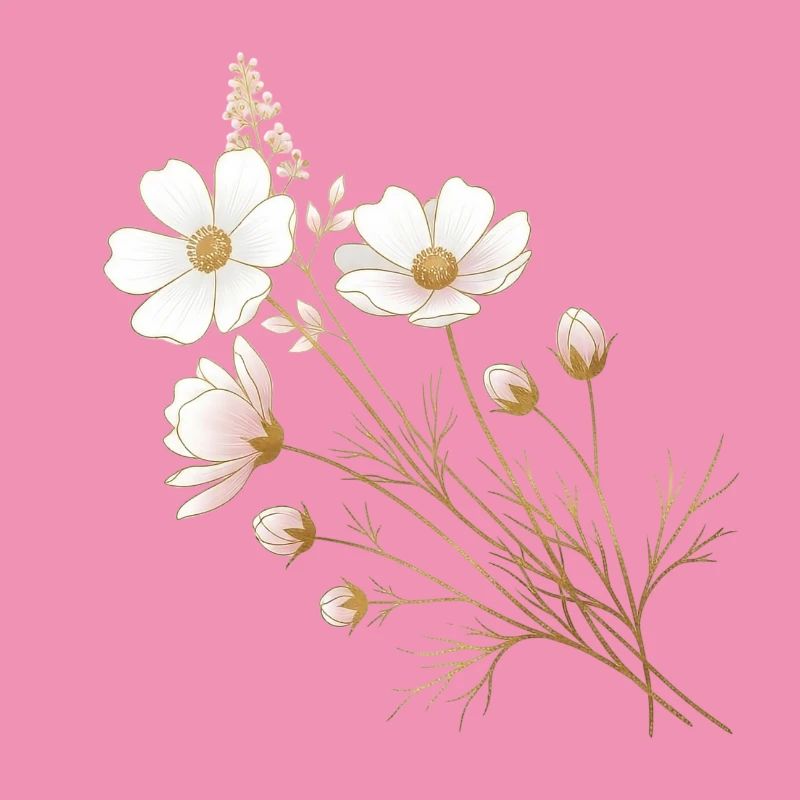 Accents dorés, fleurs blanches