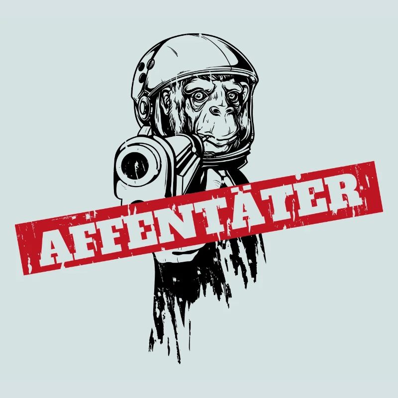 Affe mit Waffe und zielt