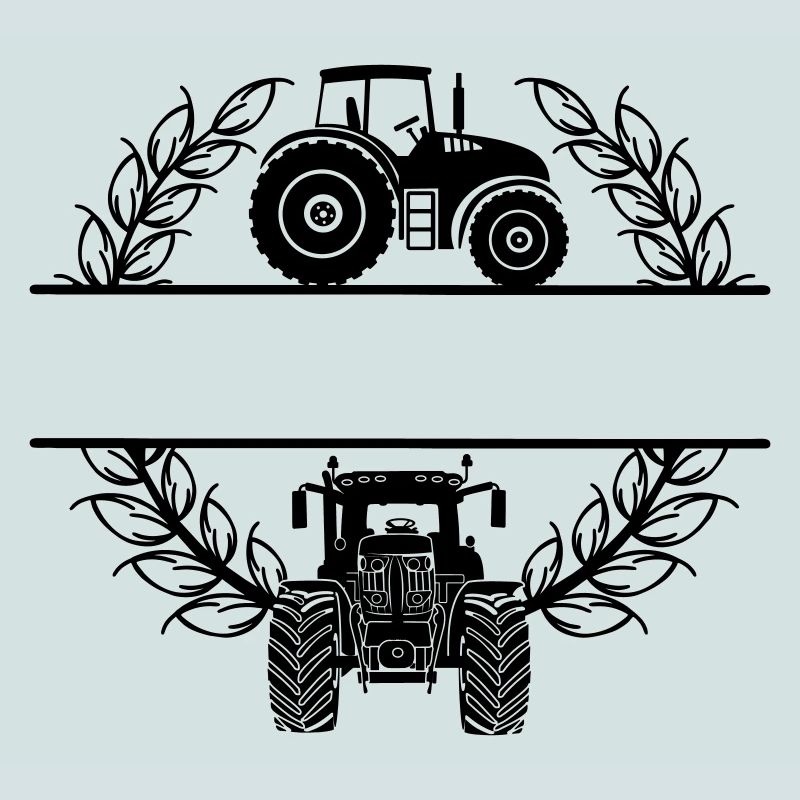 Tractor side and front view in wheat wreath