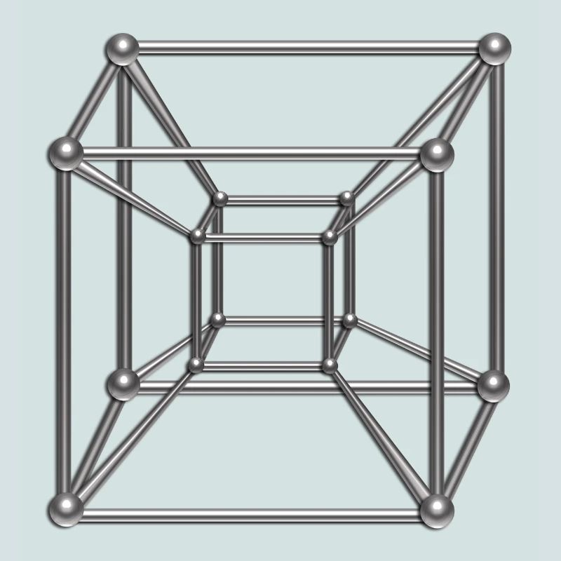 Tesseract, 4D Hypercube, digital silber, Symbol