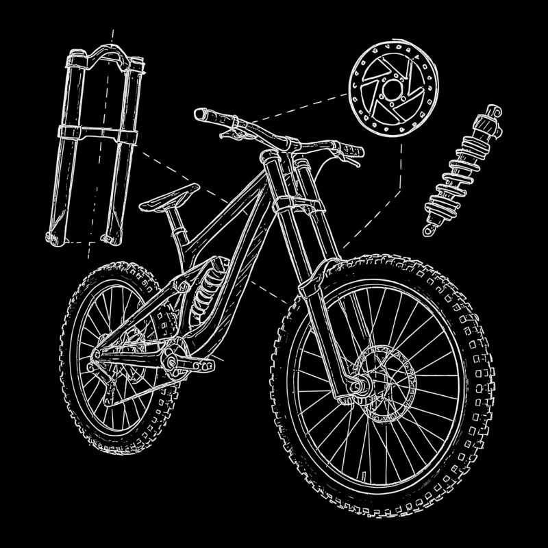 MTB Geometry Sketch: Downhill Exploded Drawing