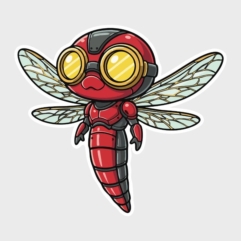 Libellule Steampunk Éclaireur Rouge et Or