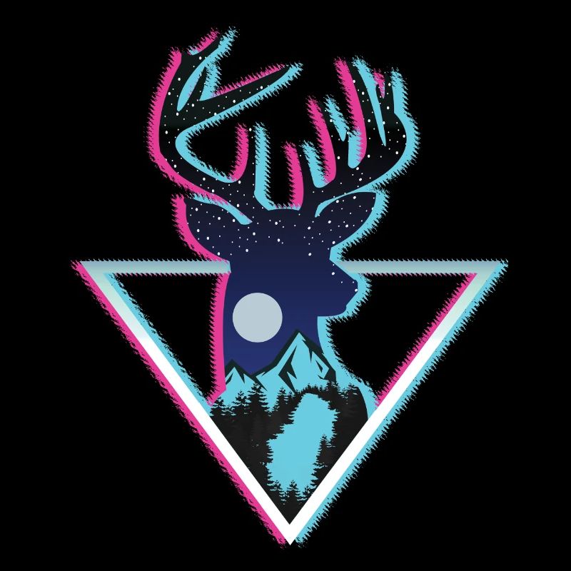 Cosmic Deer Mountain Neon Triangle Art