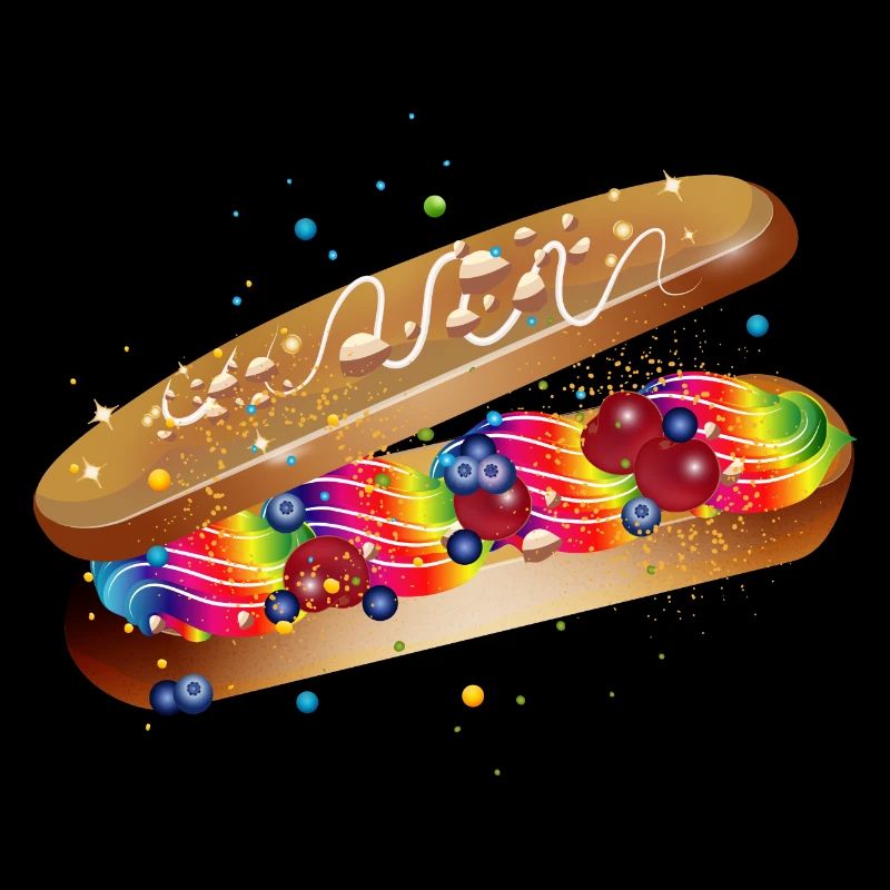 Illustration eines gefüllten kunterbunten Eclairs