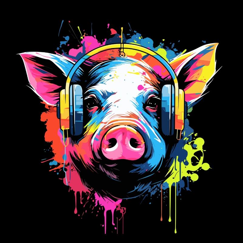 Schwein mit Kopfhörer Tiere Schweine