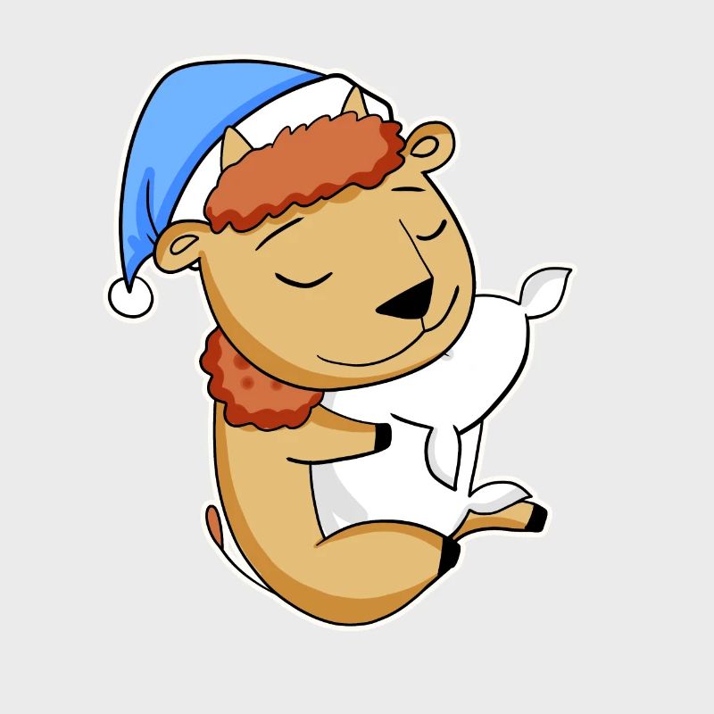 Bison with pillow and sleepy cap