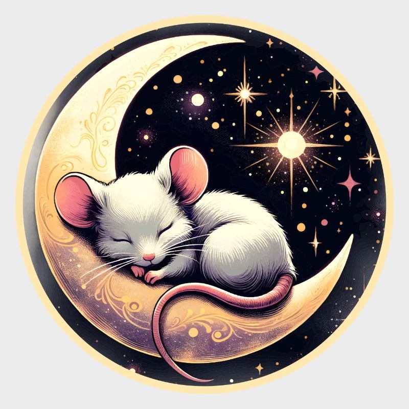 peacefully sleeping mouse, on a crescent moon