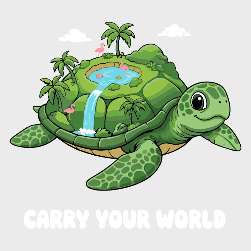 Insel-Schildkröte mit Wasserfall