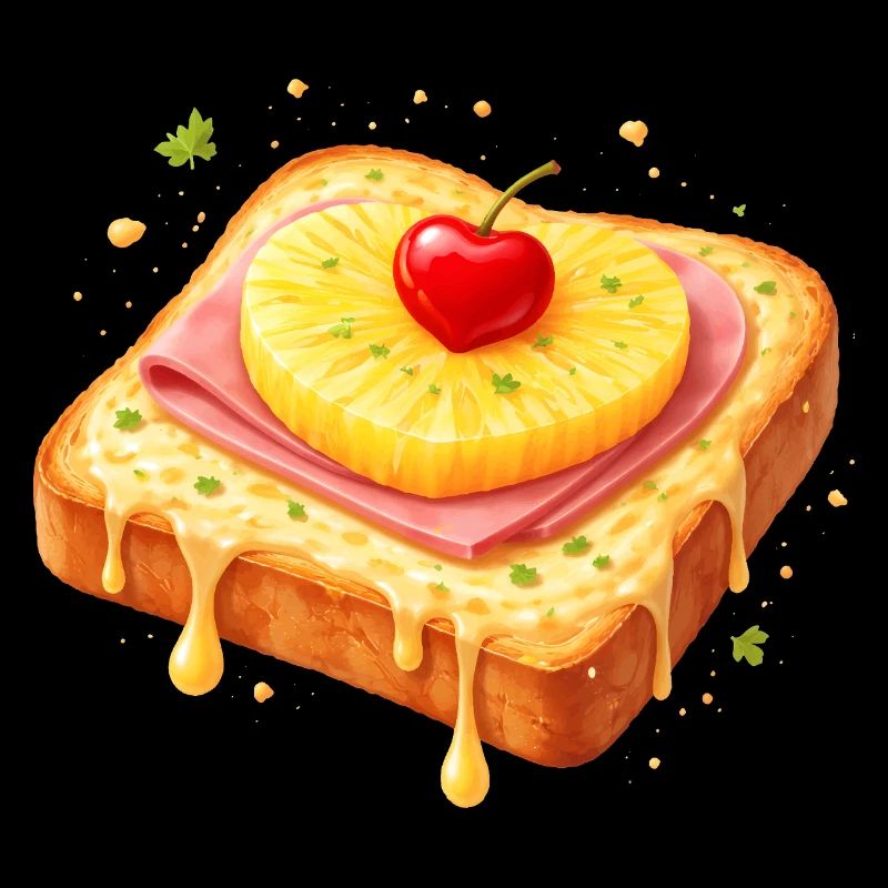 Toast with pineapple and cherry illustration