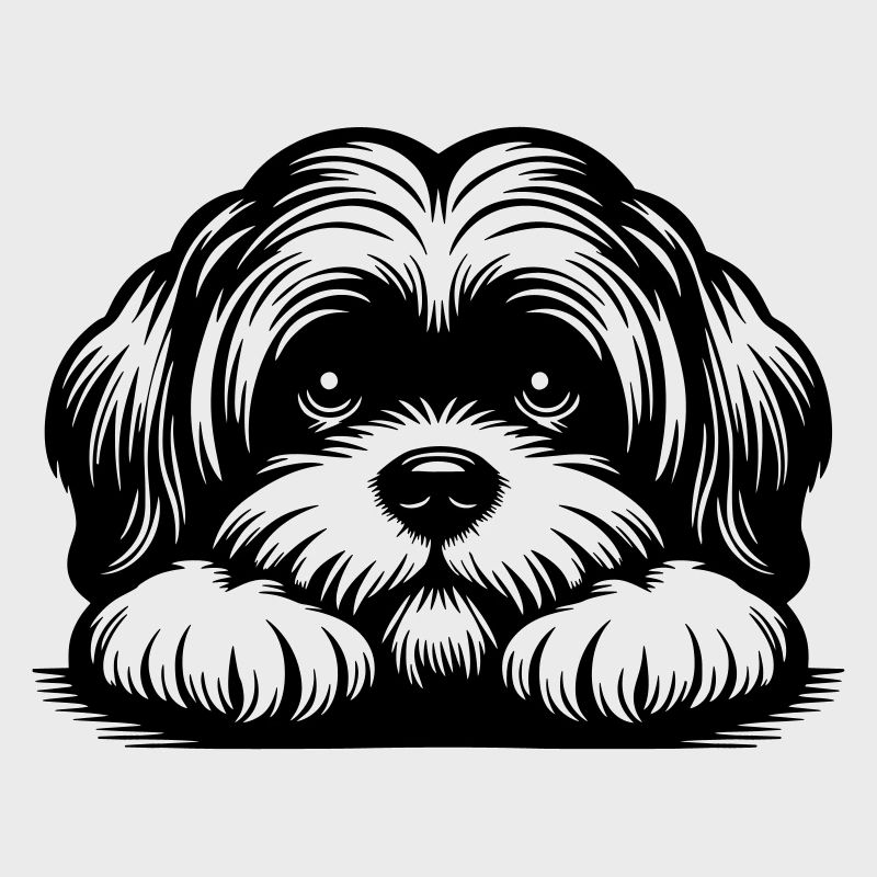Lhasa Apso Head with Paws