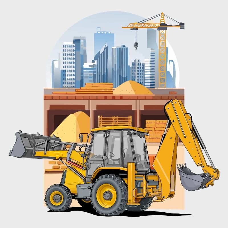 Backhoe Loader, Tractor Loader on Construction Site