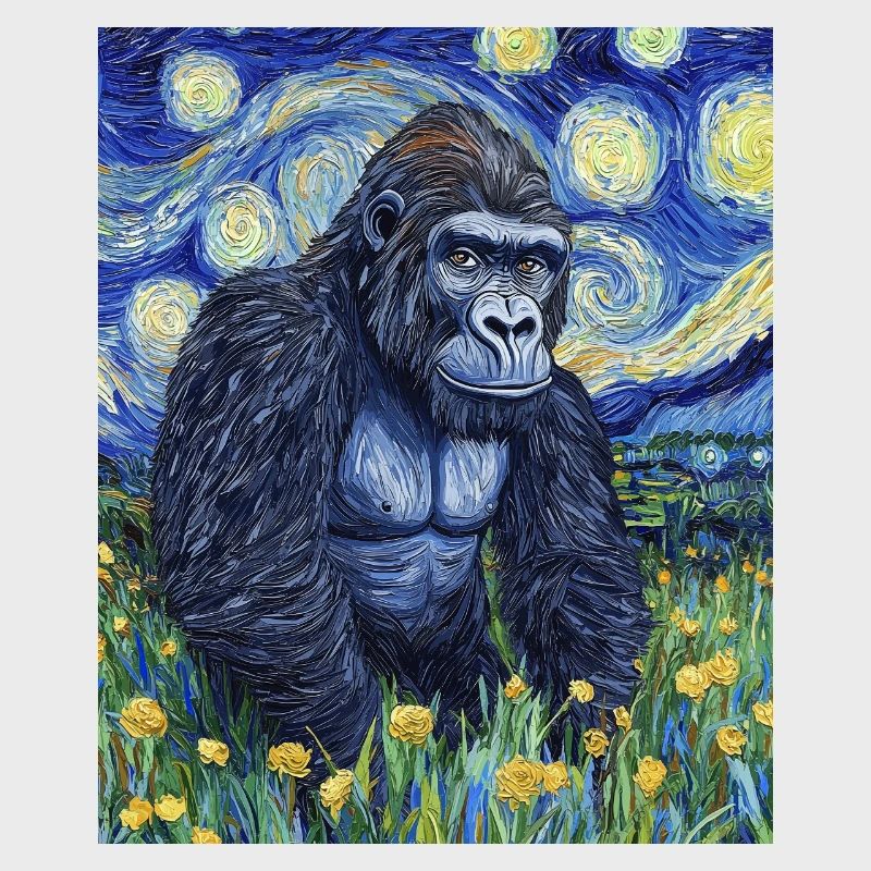 Gorilla Gorillas Monkey Van Gogh Style Starry Night