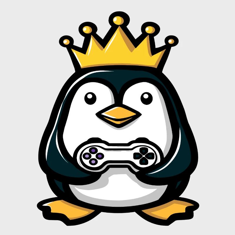 Pinguin mit gaming controller und Krone