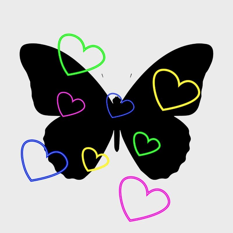 Cœurs Néon Multicolore sur Papillon 
