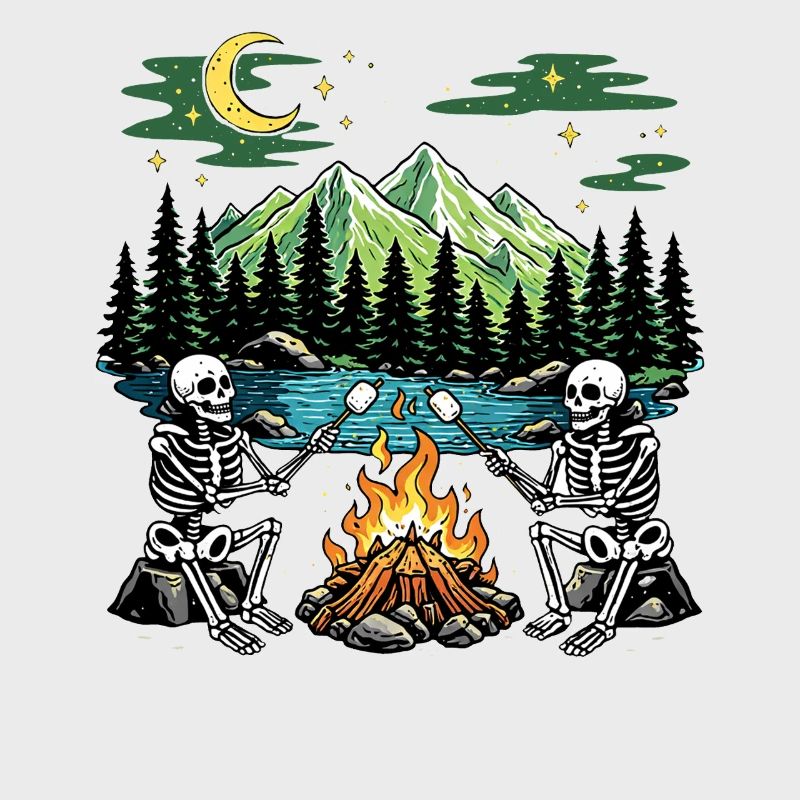 Camp de camping nocturne Marshmallow au feu de camp Skeleton