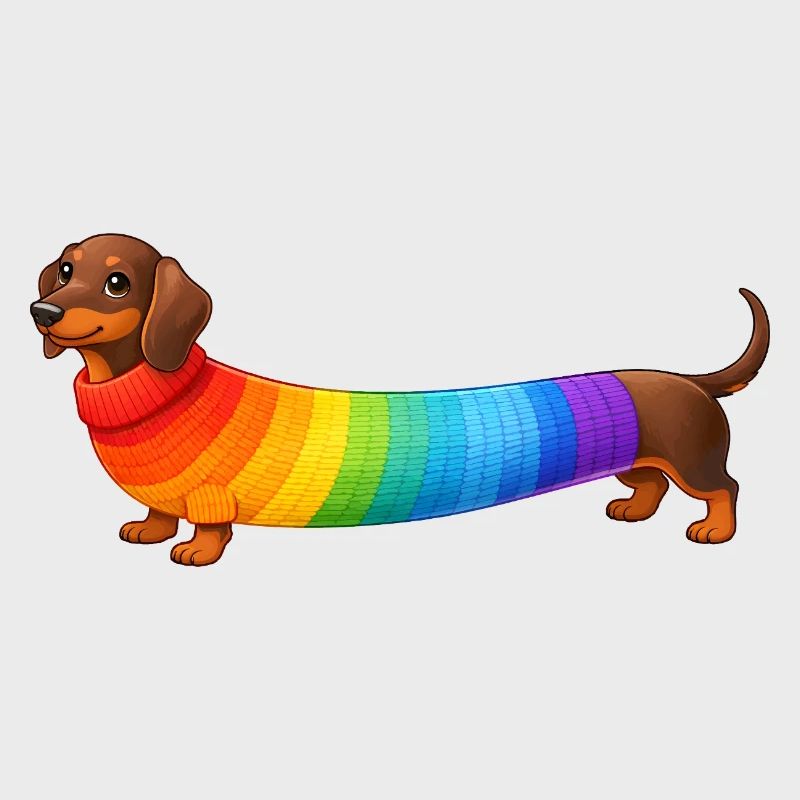 Dackel mit Regenbogen Pullover 