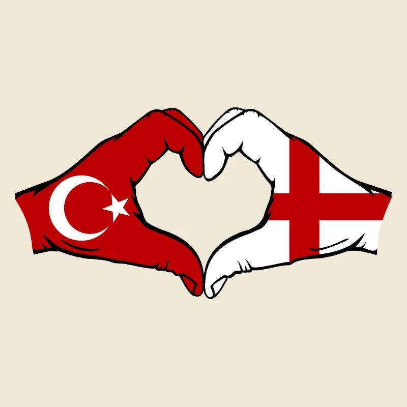 Turkey England Flag Hands Heart Shape