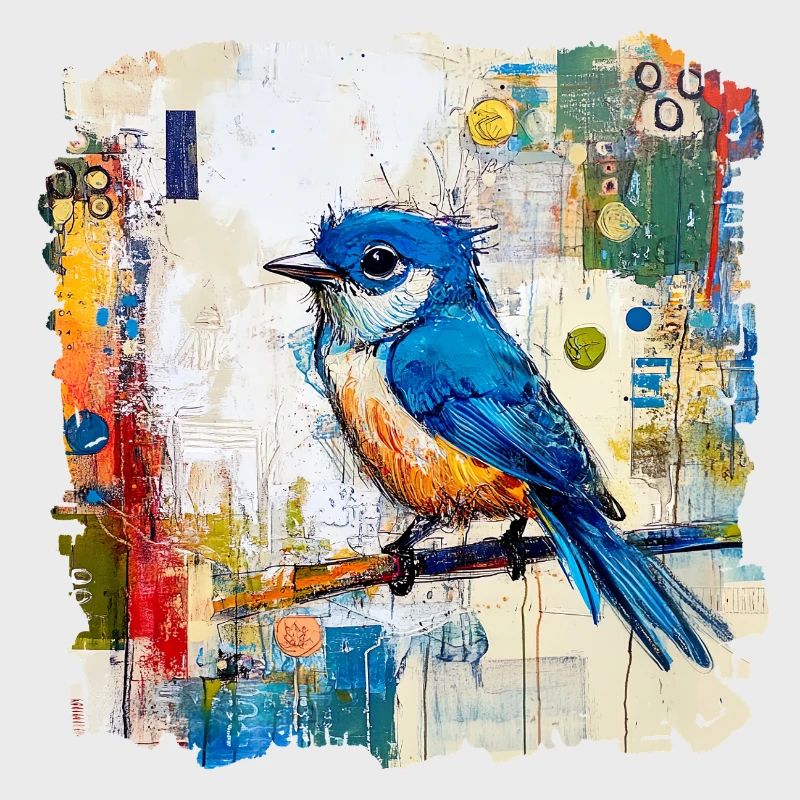 Blauer Vogel im abstrakten Farbmeer
