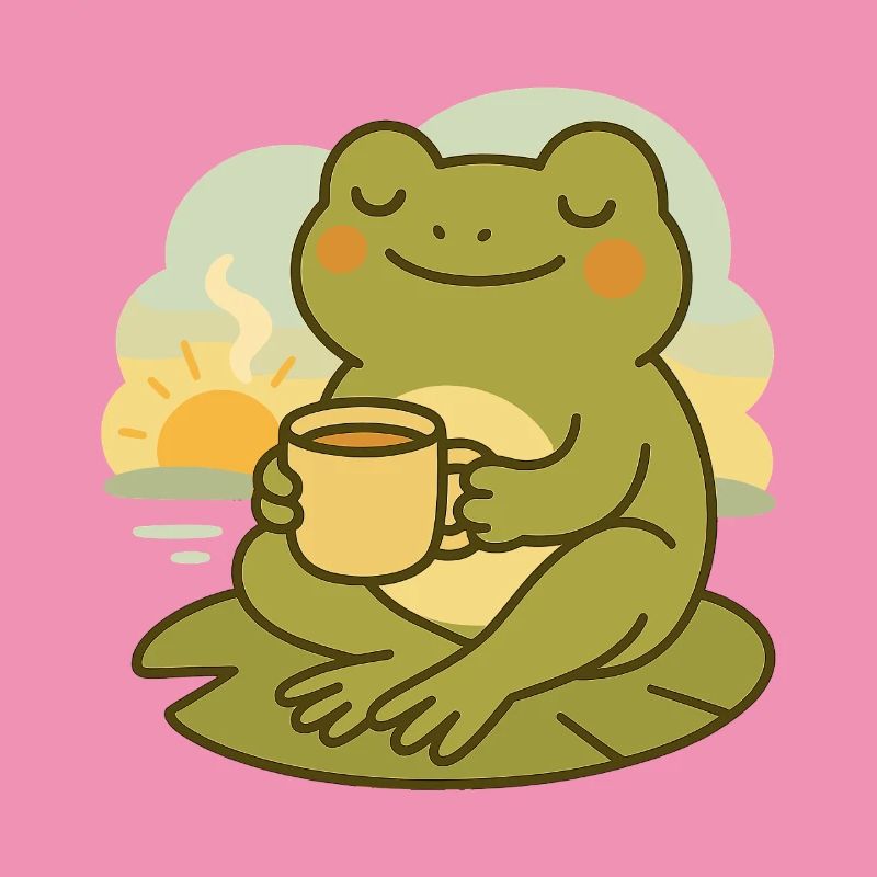 Frosch mit Kaffee – Morgenruhe Design