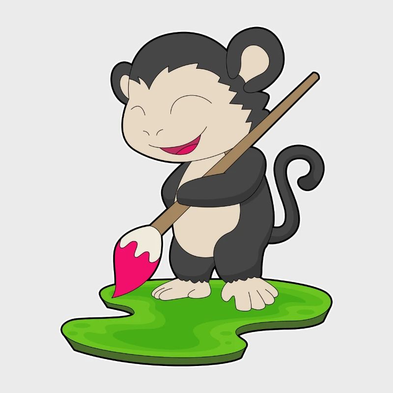 Monkey Painter Brush Painting