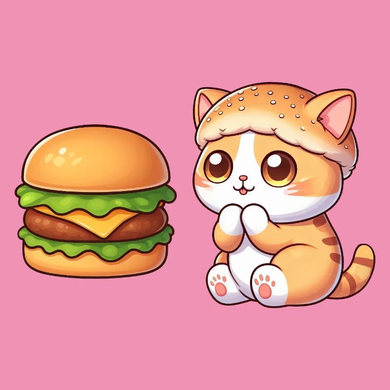 chat mignon dessin animé restauration rapide cheeseburger