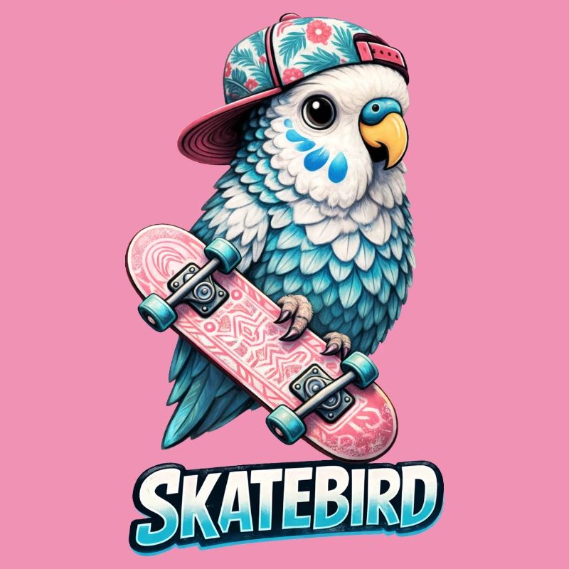 Blauer Skatebird – Coole Papagei-Illustration mit 