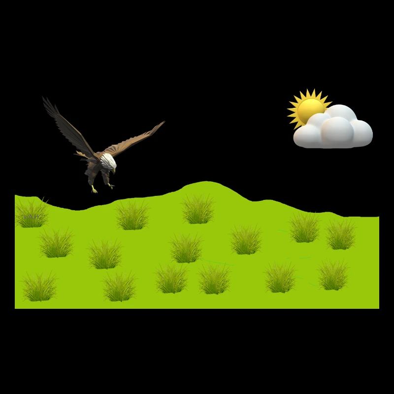 Eagle over green landscape