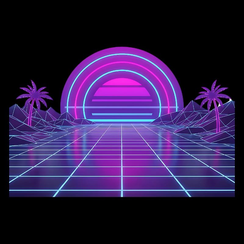 Neon Retro Sunset Grid 90s