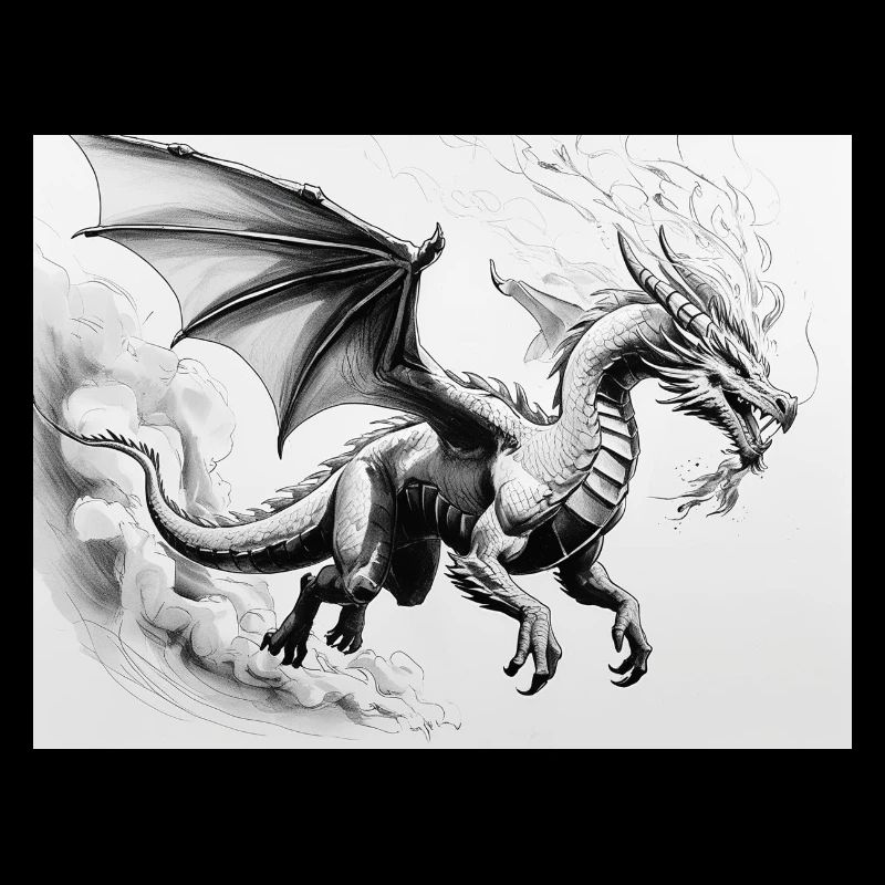 Dragon déterminé avec des ailes de feu