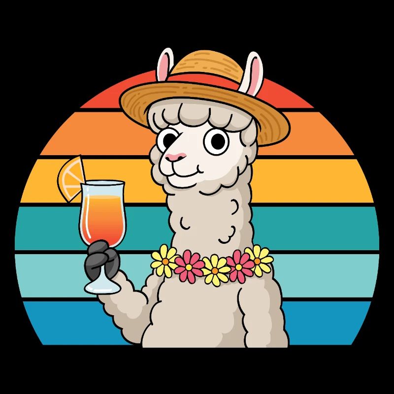 Alpaca with cocktail & holiday mood llama