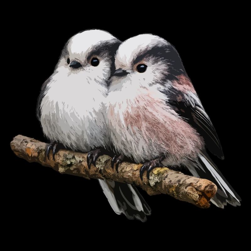 Duo à longue queue sur branche - Pastel doux