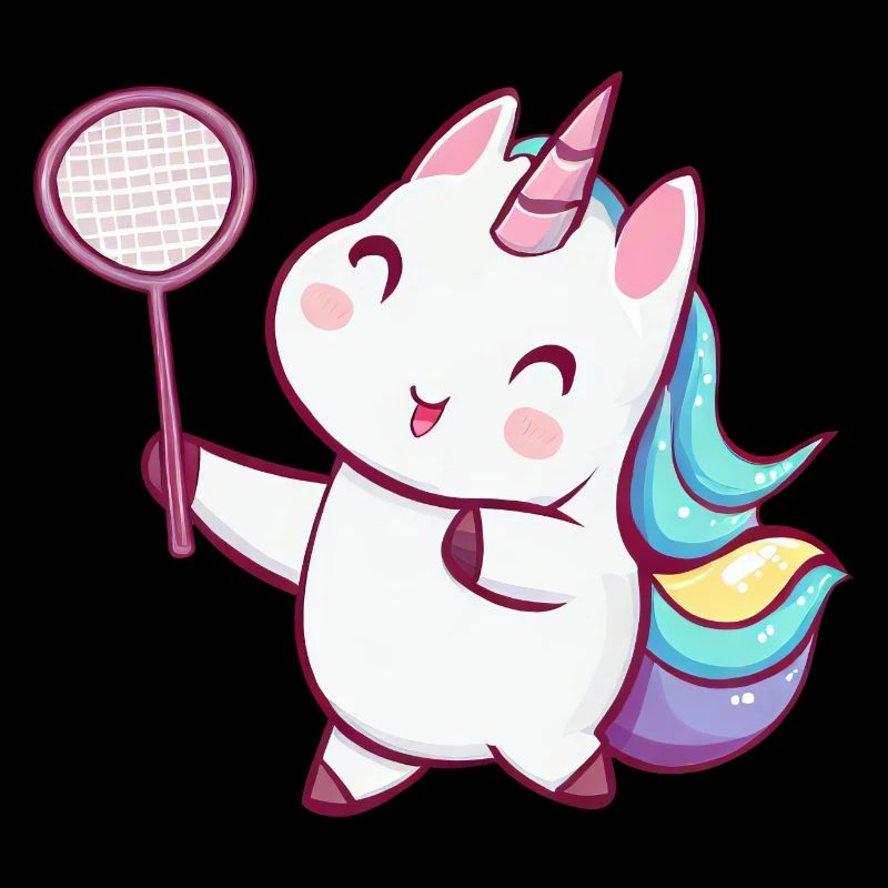 Süßes Kawaii Einhorn spielt Badminton-Tennis