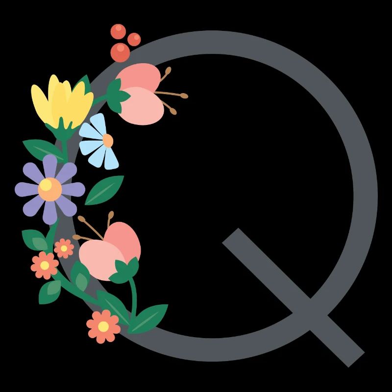 Eleganter Buchstabe 'Q' mit Blumen