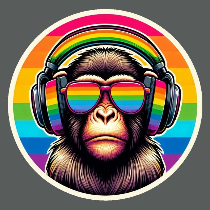Affe Kopfhörer Brille Regenbogen bunt