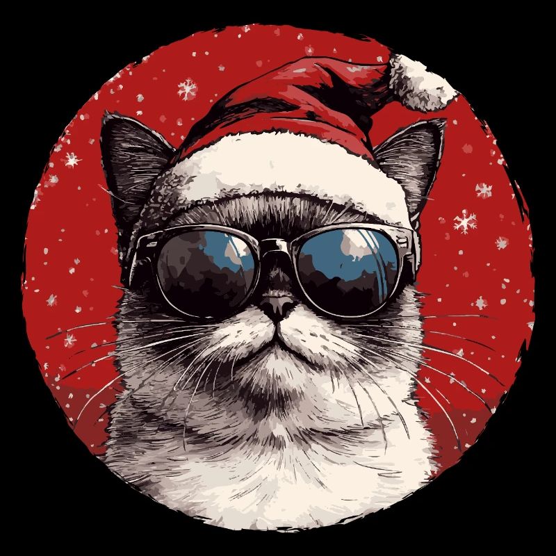Chat Père Noël avec des lunettes de soleil