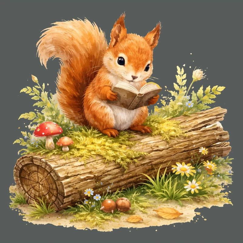 Squirrel Reading Book Illustration
