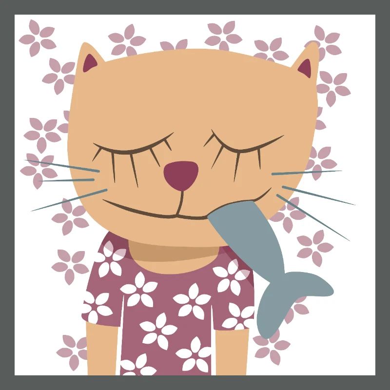 Chat Fleurs Affiche Printemps Pépinière Poisson
