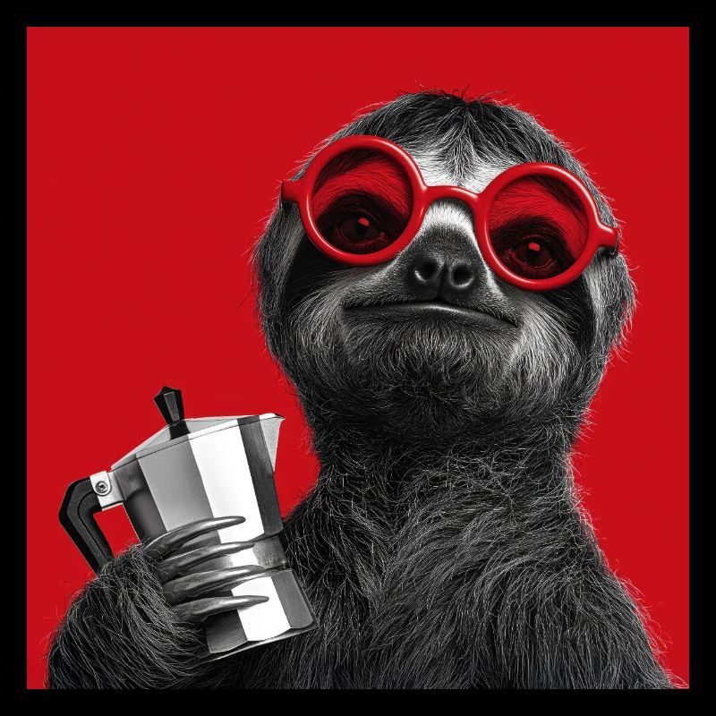 Sloth with sunglasses and espresso maker
