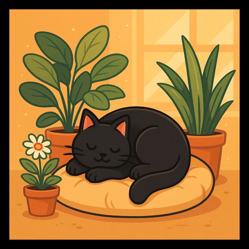 Cozy cat rest with plants