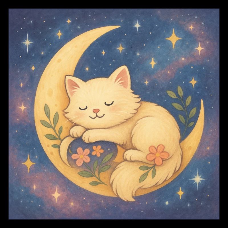 Chat endormi sur la lune dans le ciel étoilé
