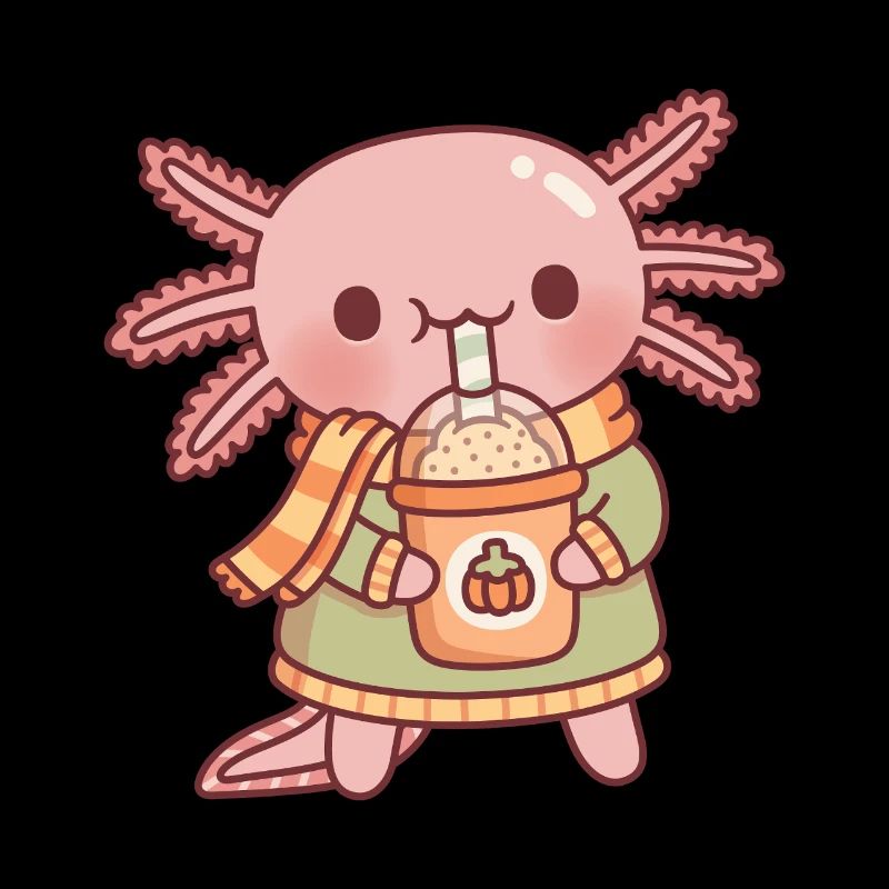 Mignon axolotl buvant citrouille épicée latte automne