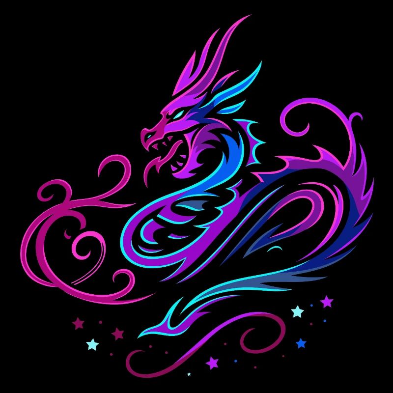 Mystischer Tribal-Drache in Neonfarben
