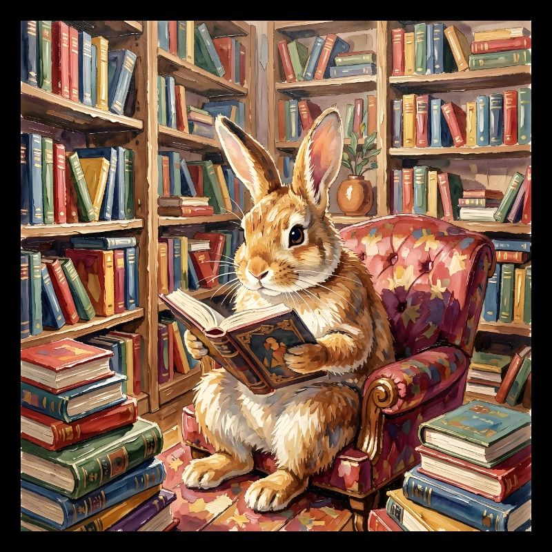 Library Rabbit Reading Portrait