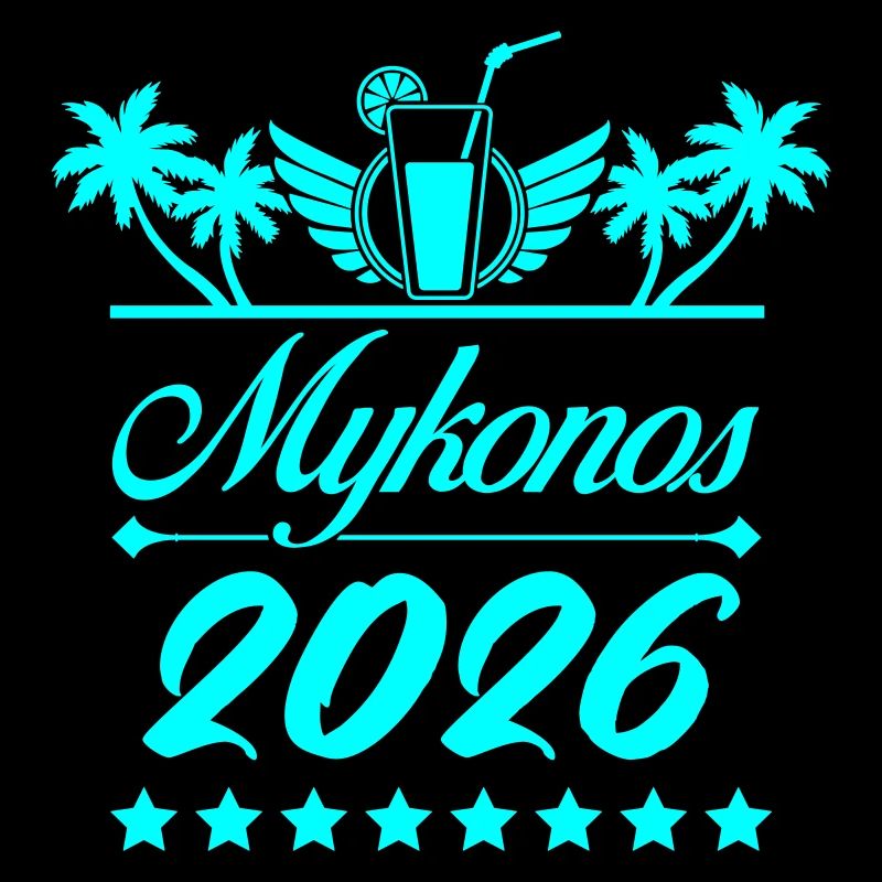 Mykonos 2026 Neon Palm Trees Design