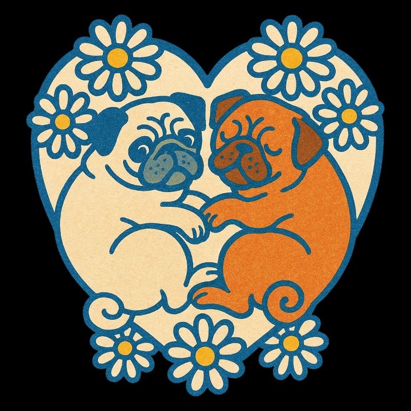 Verspieltes Mops-Paar-Herz-Design