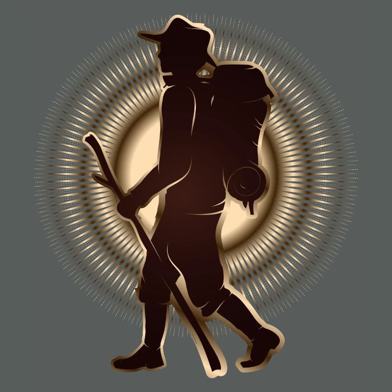 Pilgrim or hiker with walking stick & backpack