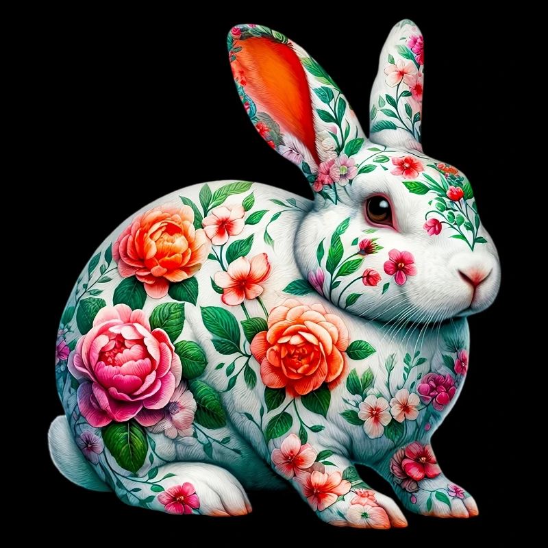 Lapin décoré de fleurs