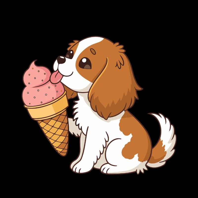 Cavalier King Charles Welpe gierig und Eiscreme